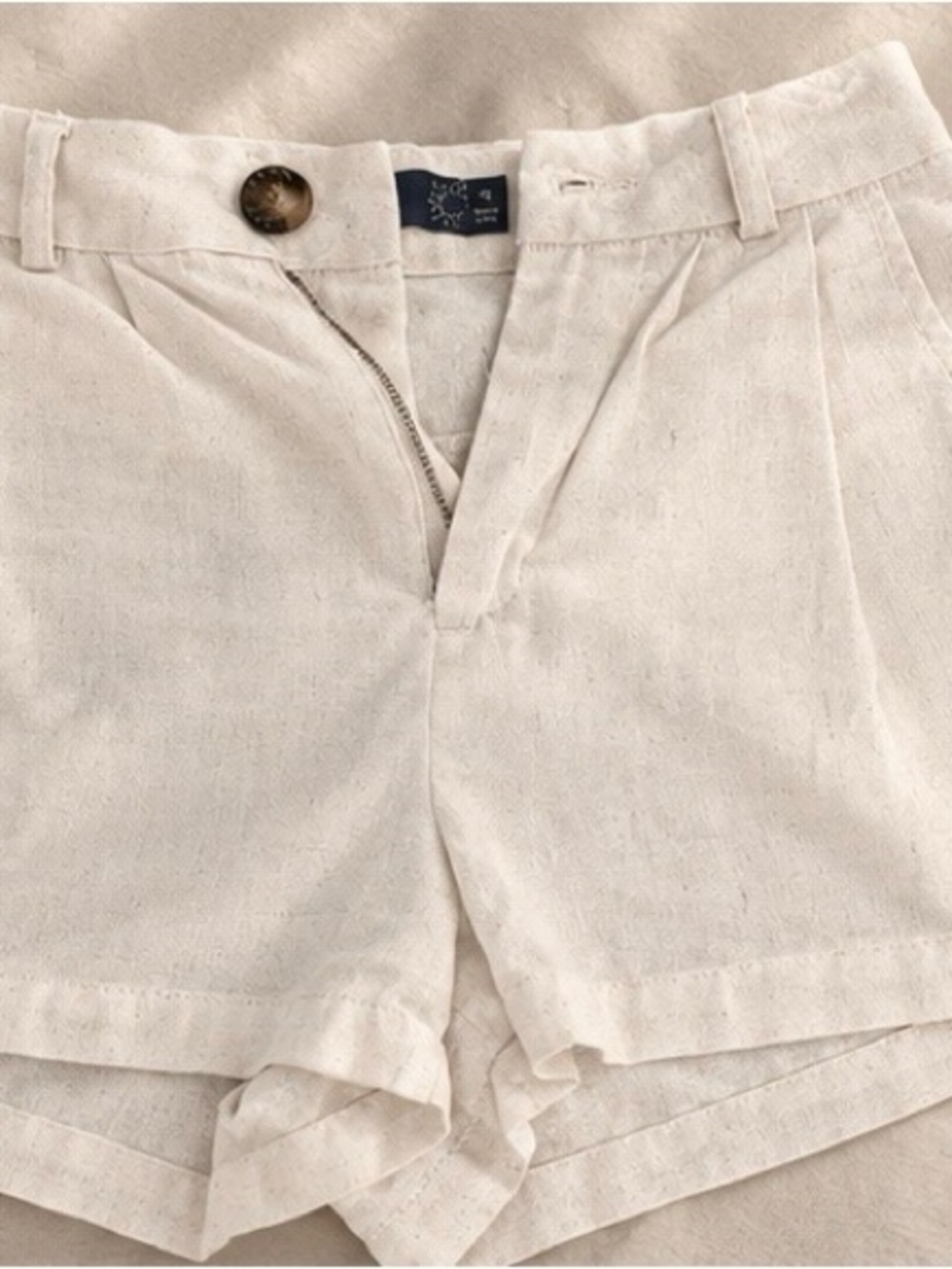 High-Rise Cream Linen-Blend Jean Shorts